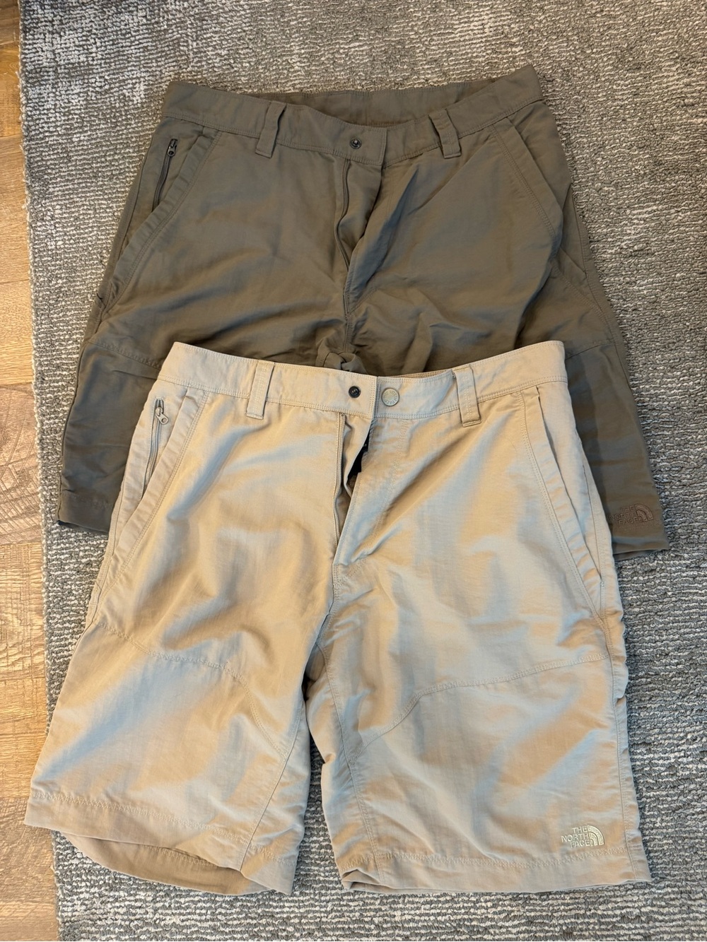 The North Face Men’s Tan and Olive Cargo trail or camping Shorts